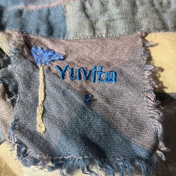 Yuvita Chambray Sleeveless Pintuck Plaid Linen Dress Lagenlook Blue Size S $148 - Picture 10 of 11